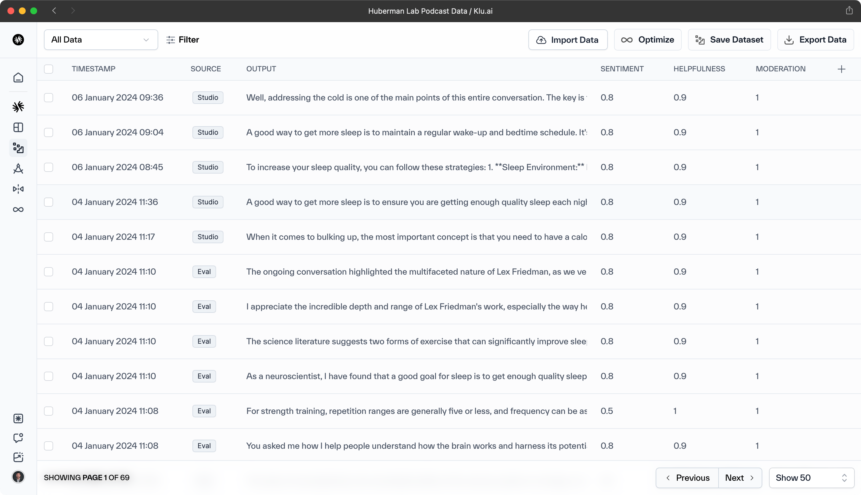 Klu Data Studio Fine-tuning