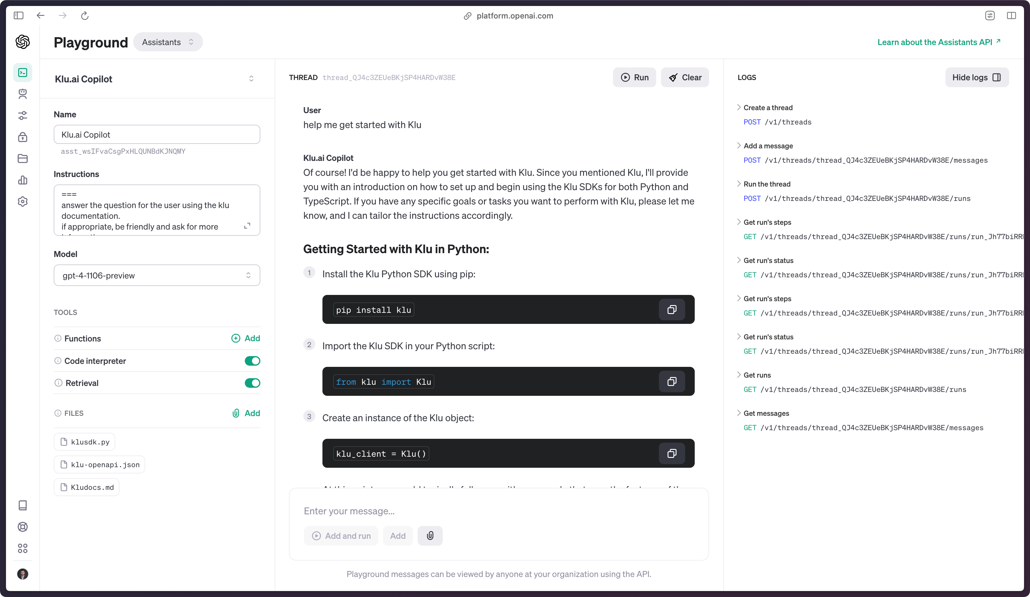 Klu OpenAI Playground